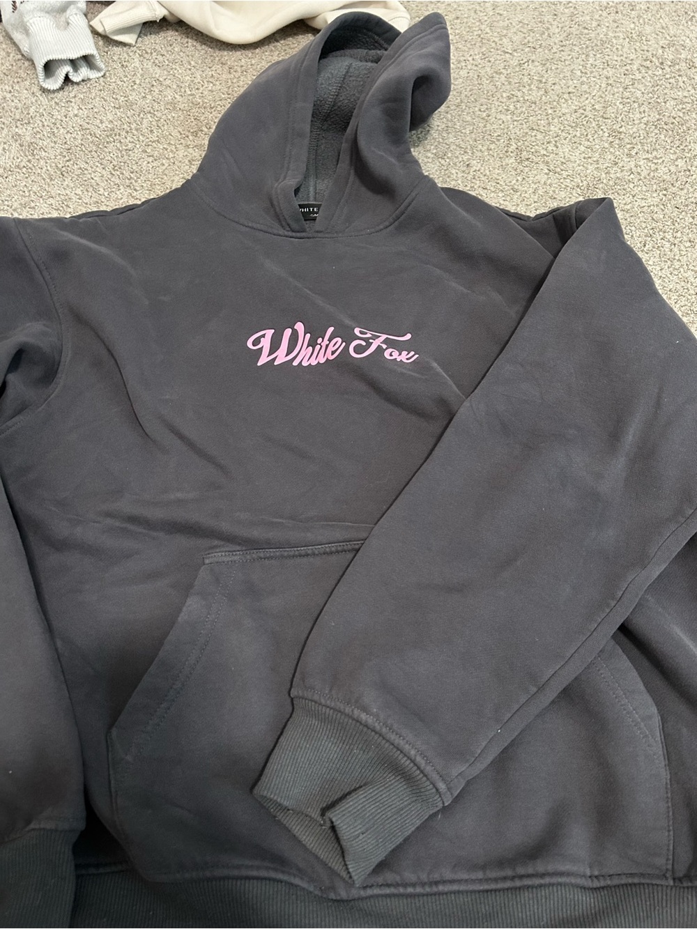 White Fox Boutique Black Hoodie with Pink Logo